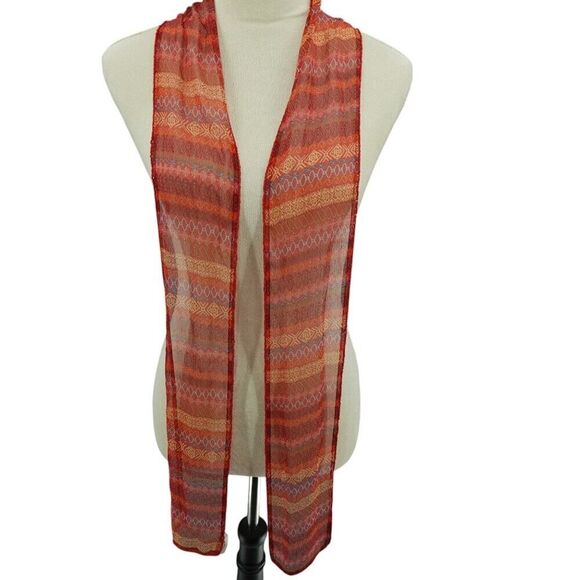Talbots Geometric Red Orange Beaded Scarf - Picture 1 of 7